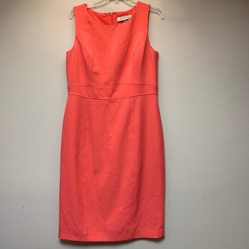 Kasper Sheath Dress Women 8 Coral Excellent Sleeveless Tailored Business Crepe